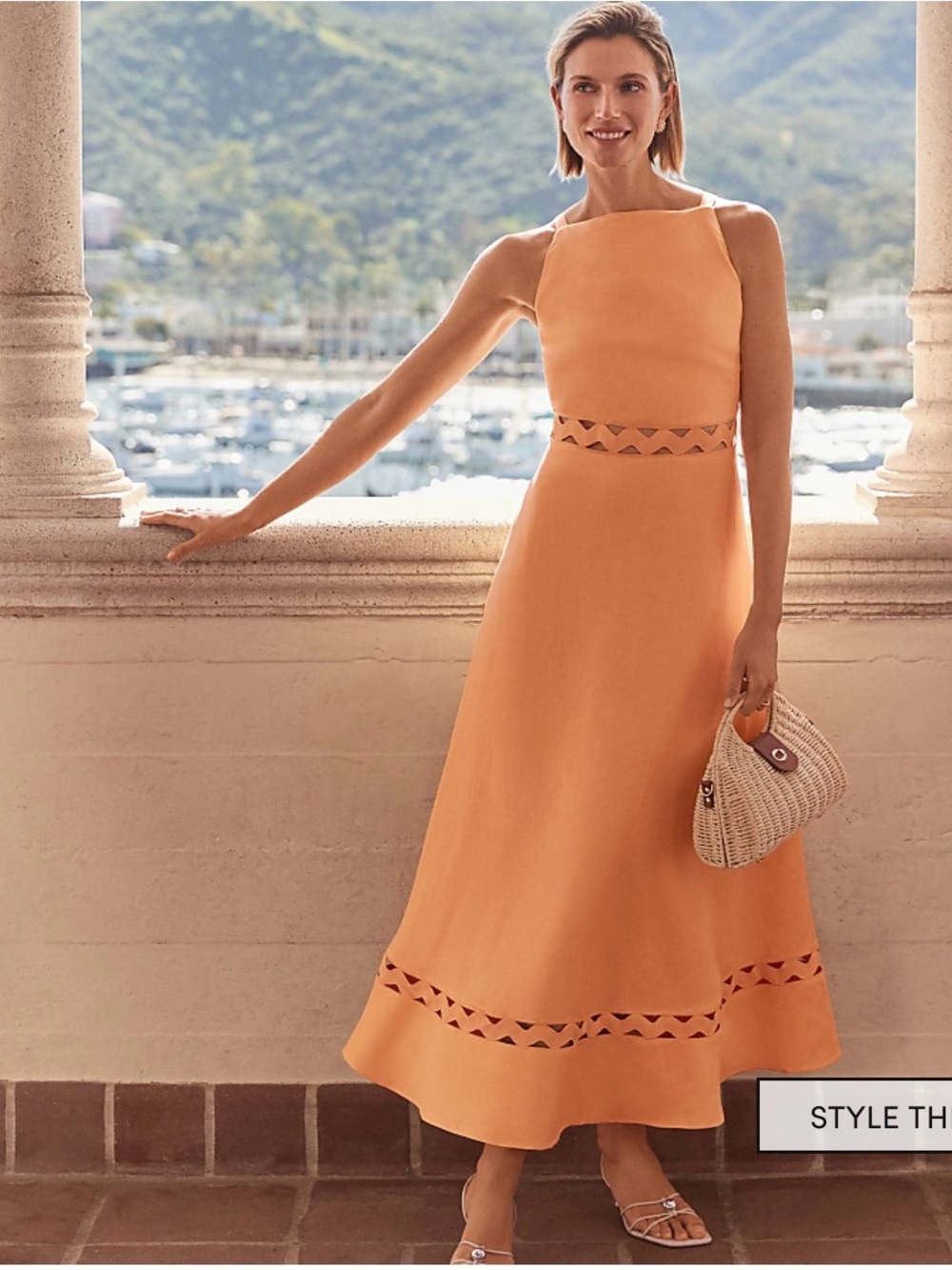 Ann Taylor Peach Sleeveless Midi Dress with Cutout Trim